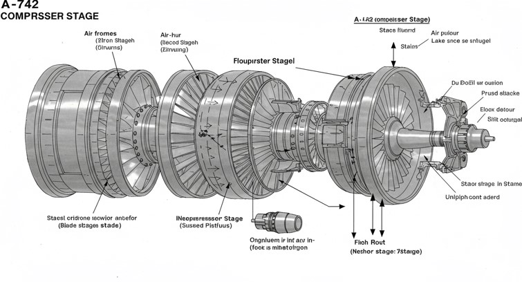 Technical schematic of the A-742 engine compressor stage
